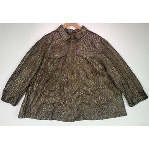 Ruby Rd Snake Print Animal Print  Zip Up Jacket Olive/Brown Lightweight Size 22W
